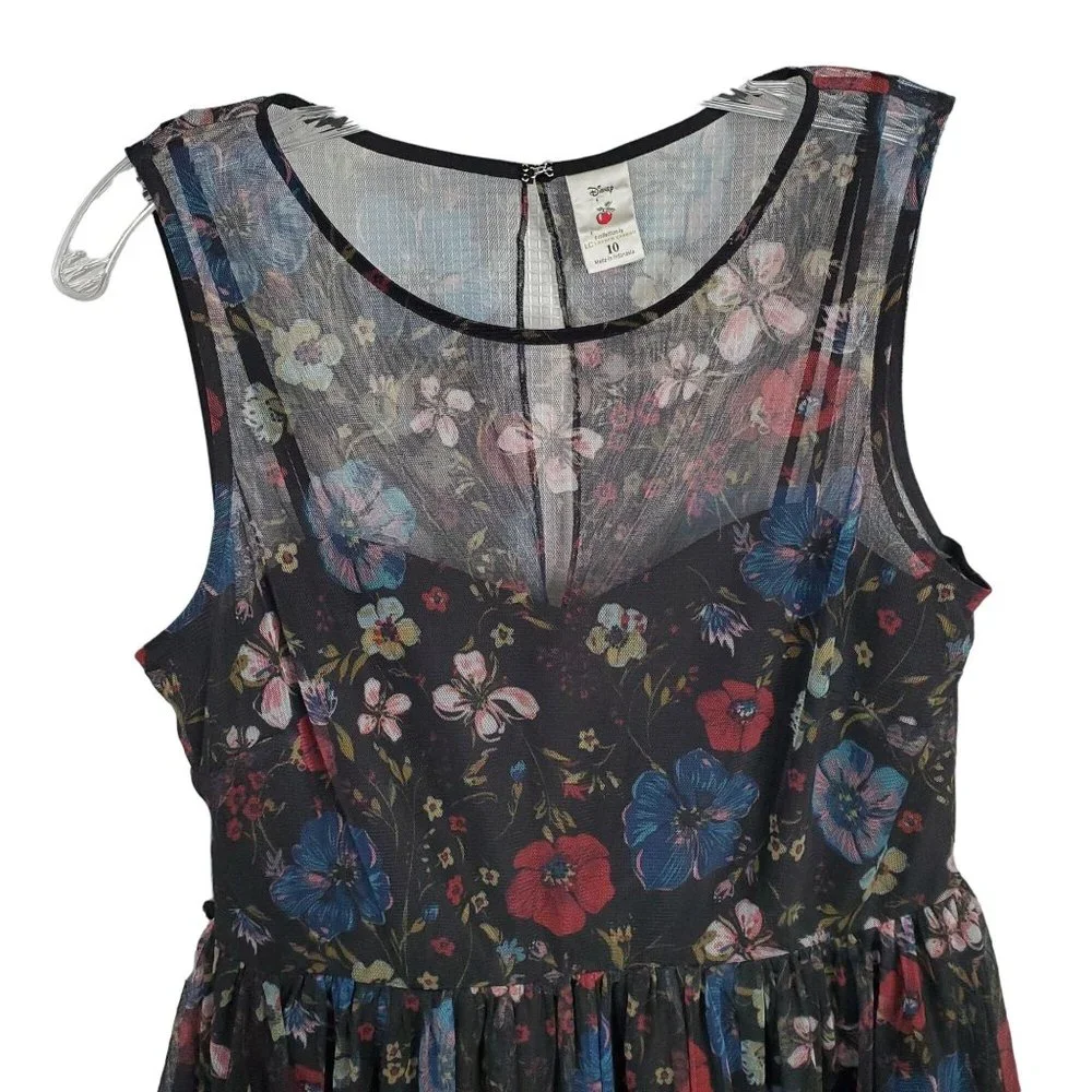 Lauren Conrad x Disney Size 10 Dress Tulle Overlay Fit Flare Midi Hi Lo Floral - Picture 4 of 15